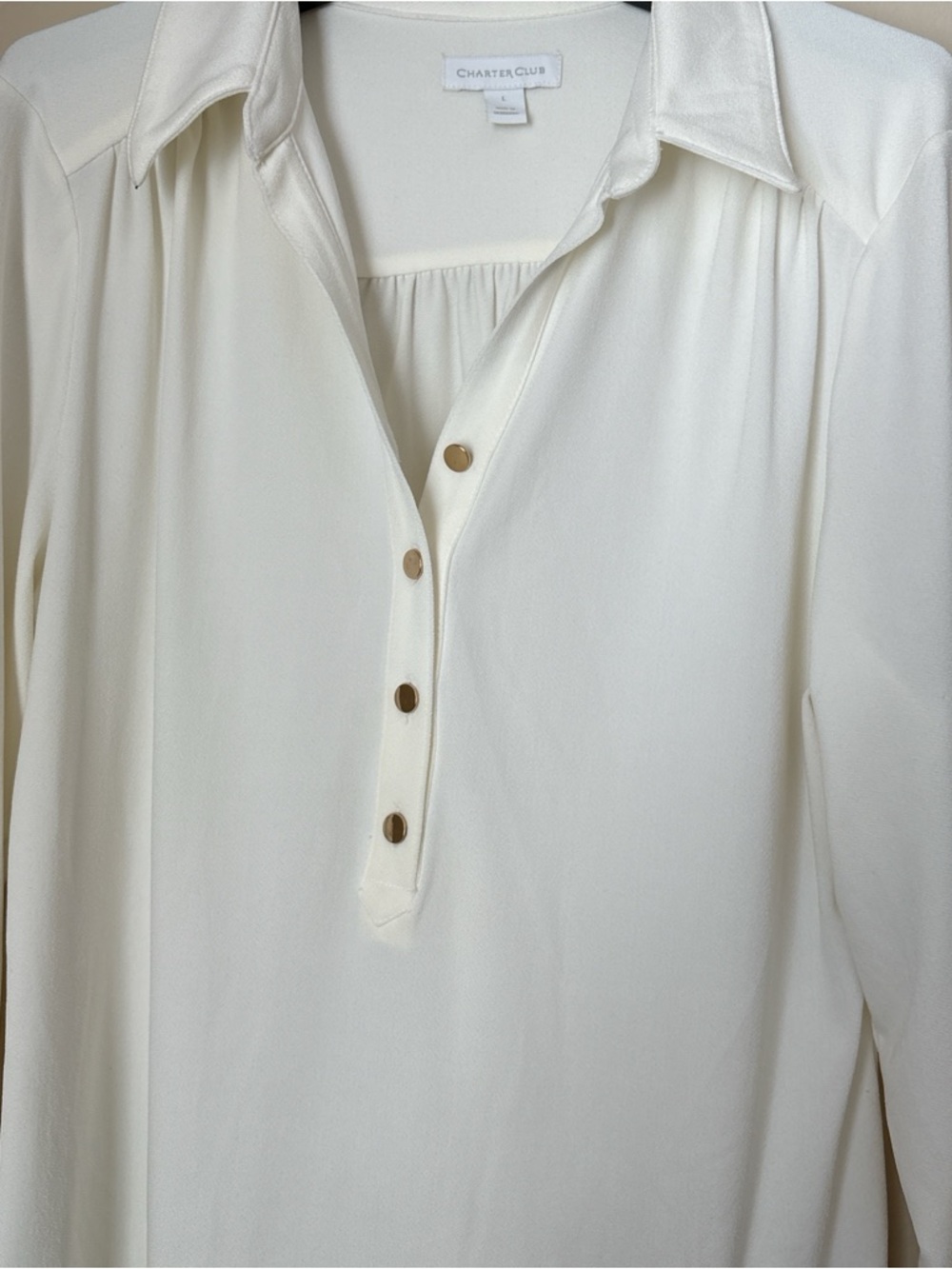 Charter Club Cream Button-Front Polo Tunic with Gold Buttons - Picture 2 of 6